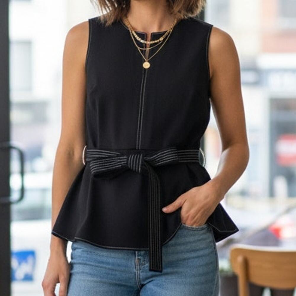 Spanx Women´s The Perfect Tie Waist Office Minimalist Casual Black Top Size L